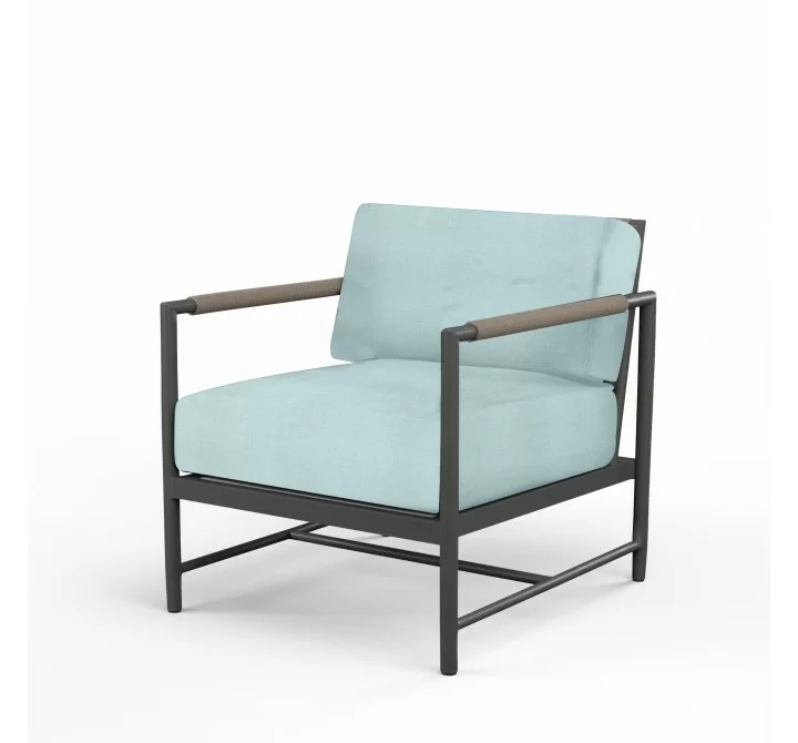 Pietra Club Chair in Dupione Celeste, No Welt - Front Side Angle