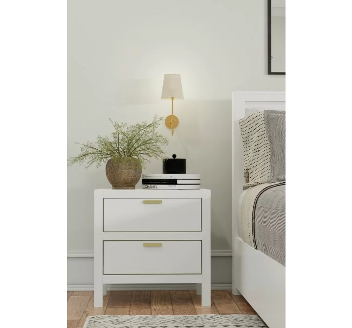 Alpine Furniture Carmel 2 Drawer Nightstand in White - Lifestyle