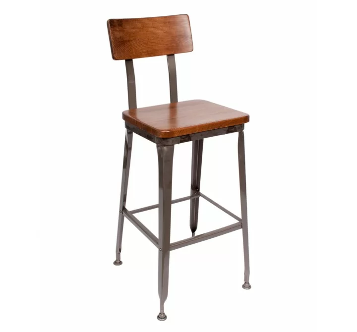 Lincoln Barstool With Steel Frame And Clear Coat Finish - Aluminum Ash/Metal Back