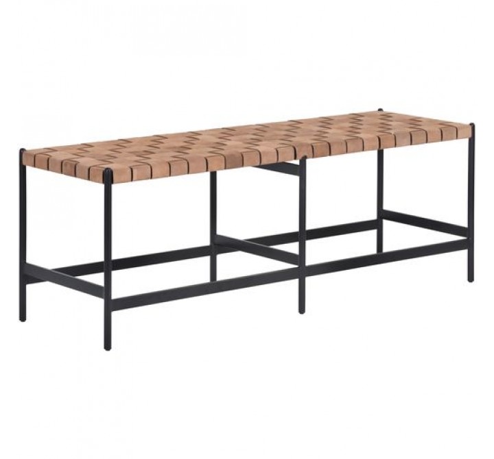 Sunpan Omari Bench Sueded Light Tan Leather - Front Side Angle
