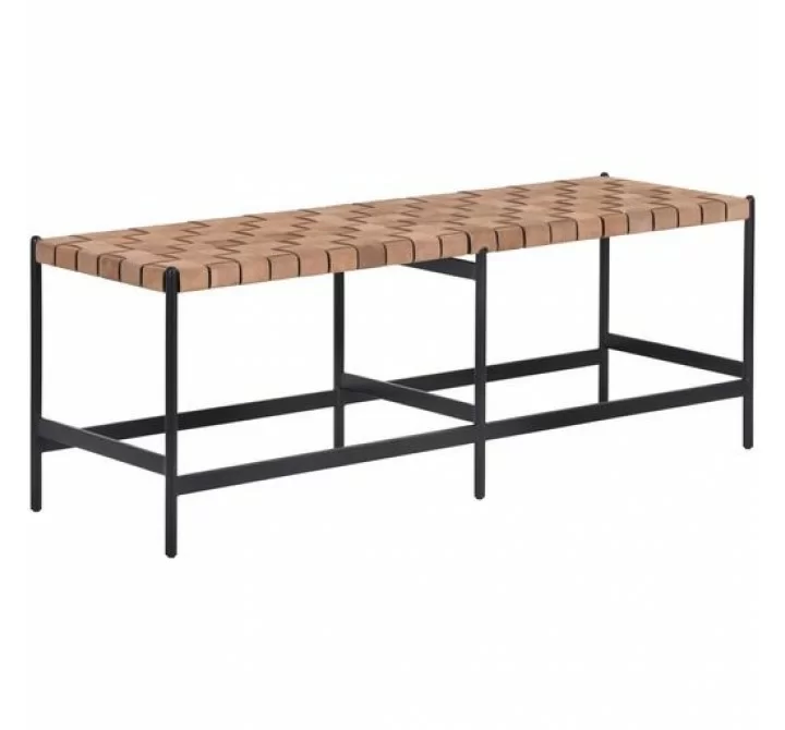 Sunpan Omari Bench Sueded Light Tan Leather - Front Side Angle