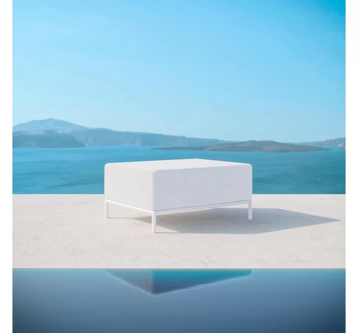 Azzurro Living Kamari Ottoman With Matte White Aluminum Frame And White Mist All-Weather Texteline Rope - Lifestyle