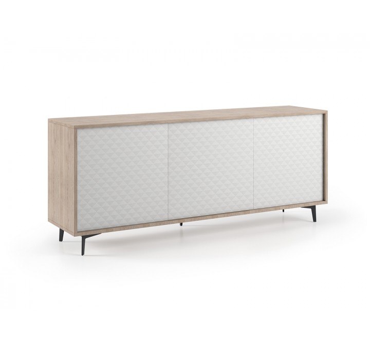 Casabianca LENOX Buffet-server In Light Oak Melamine Frame With White Pattern Melamine Doors 