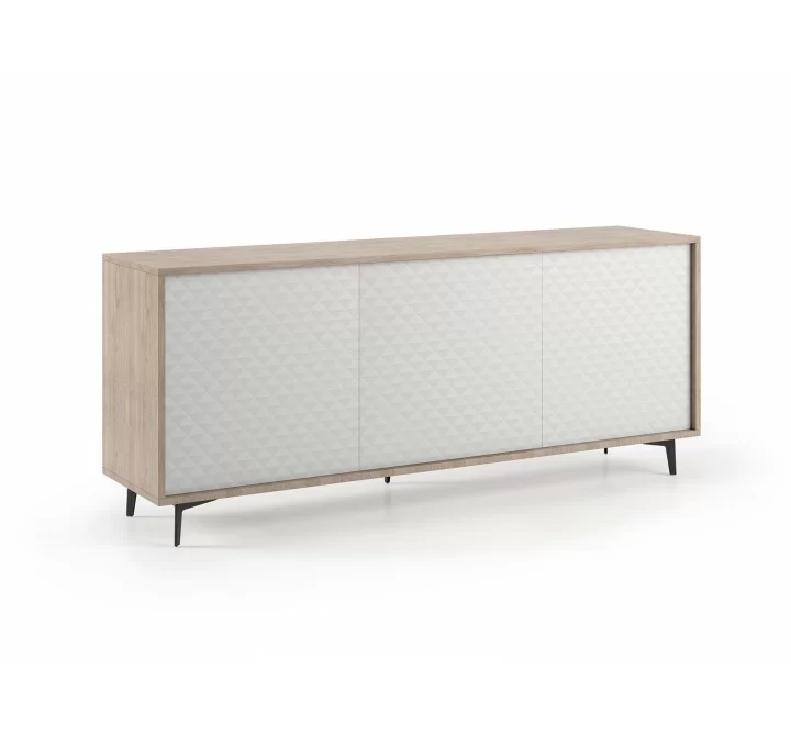 Casabianca LENOX Buffet-server In Light Oak Melamine Frame With White Pattern Melamine Doors 