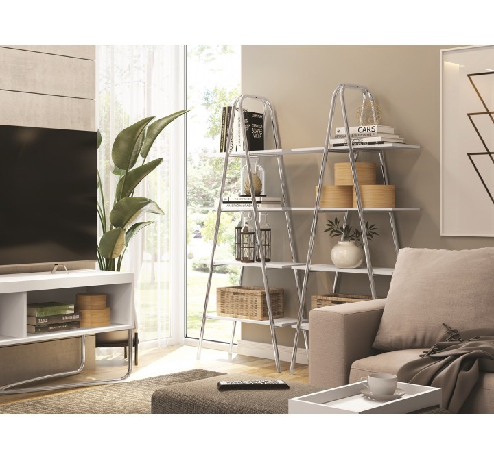 Casabianca ACE Bookcase In Matte White With Matte Black Metal Frame - Lifestyle 2