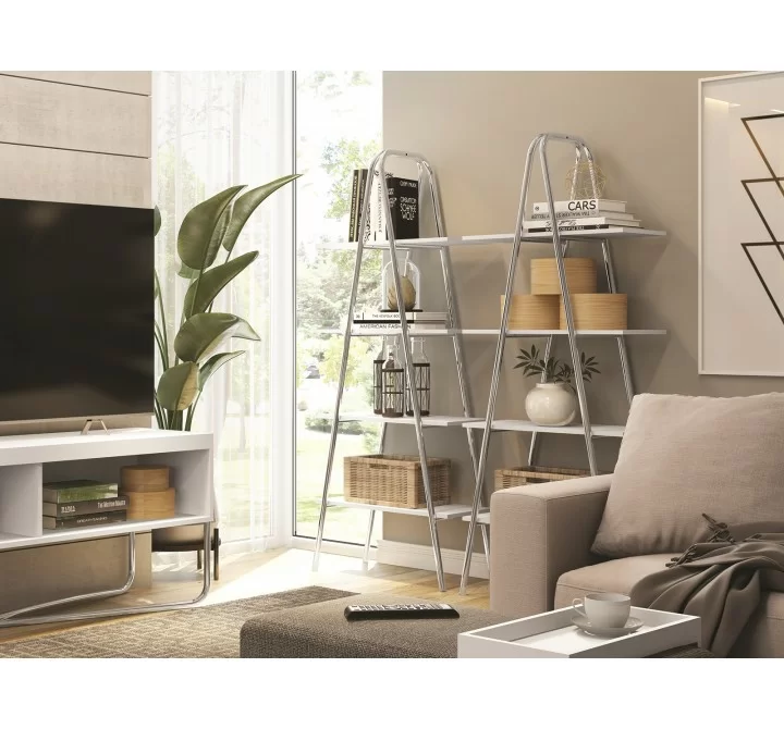 Casabianca ACE Bookcase In Matte White With Matte Black Metal Frame - Lifestyle 2
