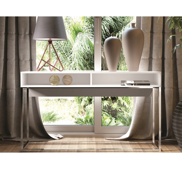 Casabianca NOA Console Table In Matte White With Chromed Metal Frame - Lifestyle