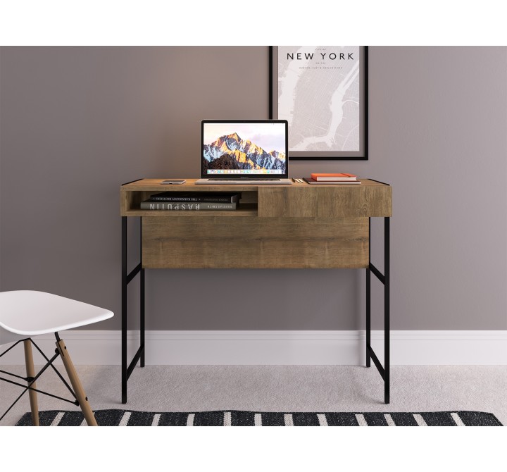 Casabianca CLARK Office Desk In Walnut Melamine With Black Painted Metal Frame - Lifestyle