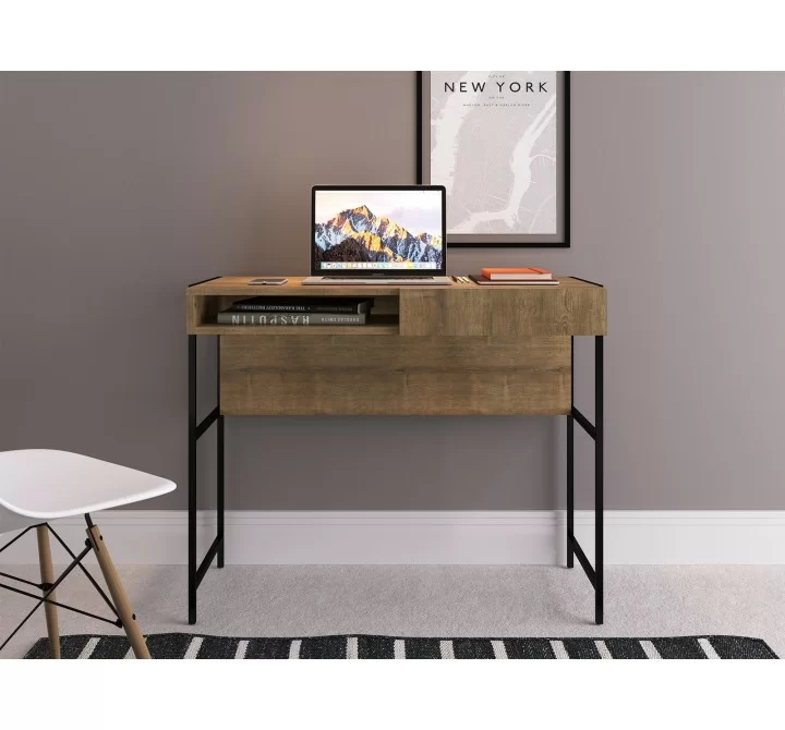 Casabianca CLARK Office Desk In Walnut Melamine With Black Painted Metal Frame - Lifestyle