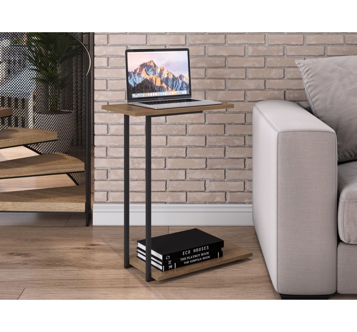 Casabianca PEAK C End Table In Walnut Melamine With Black Painted Metal Frame - Lifestyle