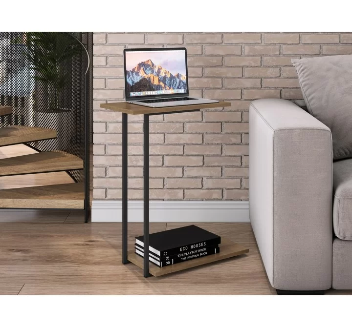 Casabianca PEAK C End Table In Walnut Melamine With Black Painted Metal Frame - Lifestyle
