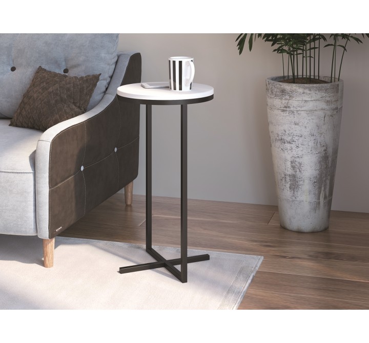 Casabianca ROSY End Table In White Melamine With Black Painted Metal Frame - Lifestyle