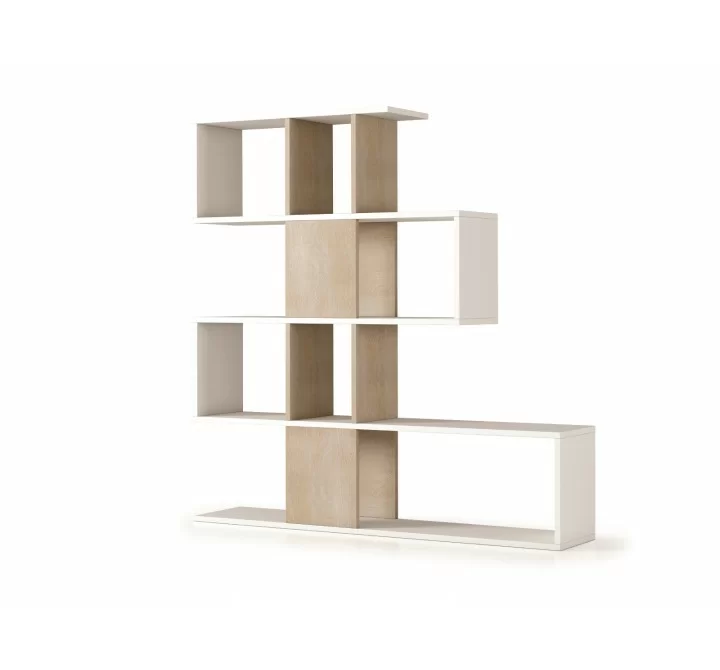 Time Bookcase In White Wood Grain And Light Gray Concrete Melamine - White BG