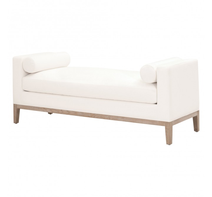 Essentials For Living Keaton Upholstered Bench - LiveSmart Peyton-Pearl, Natural Gray Oak - Front Side Angle