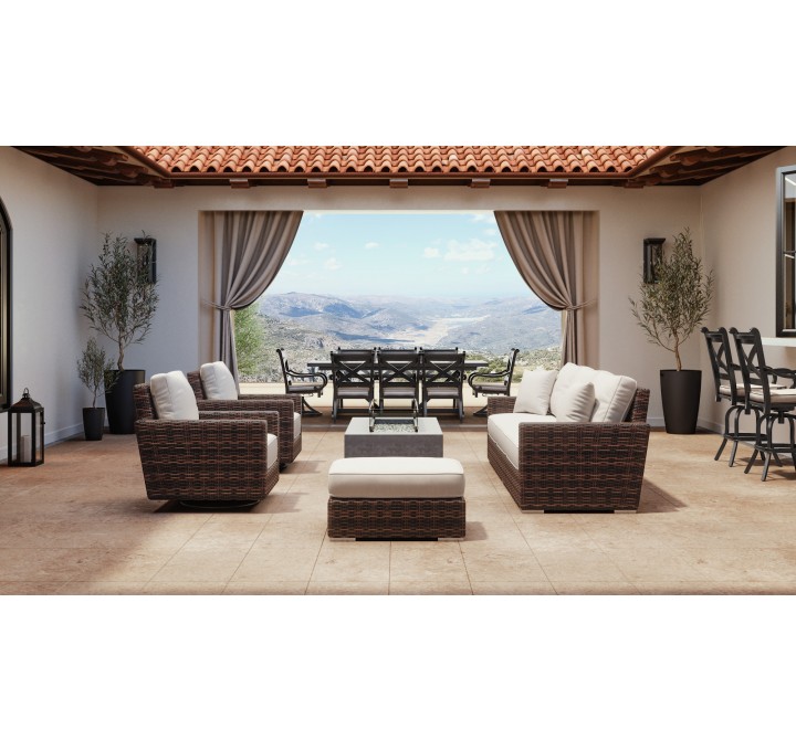Montecito Ottoman in Canvas Flax w/ Self Welt - Lifestyle