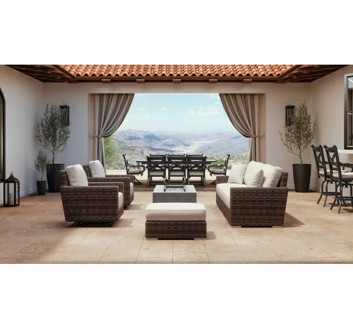 Montecito Ottoman in Canvas Flax w/ Self Welt - Lifestyle