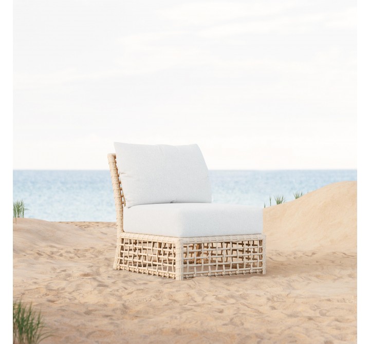 Azzurro Living Kiawah Armless Chair Wtih Natural Aluminum Frame And Almond All-Weather Wicker - Lifestyle