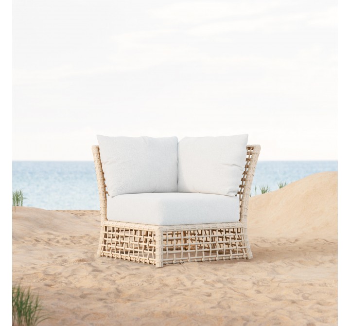 Azzurro Living Kiawah Corner Chair With Natural Aluminum Frame And Almond All-Weather Wicker - Lifestyle