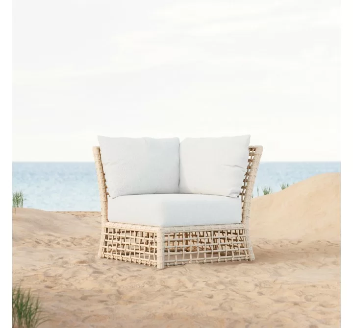 Azzurro Living Kiawah Corner Chair With Natural Aluminum Frame And Almond All-Weather Wicker - Lifestyle