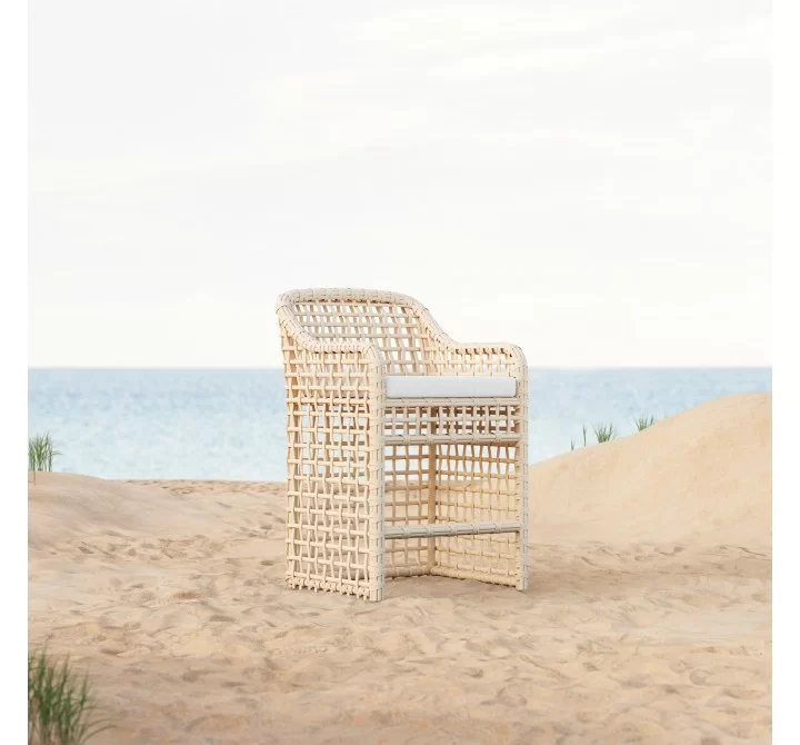 Azzurro Kiawah Counter Stool With Natural Aluminum Frame And Almond All-Weather Wicker - Lifestyle