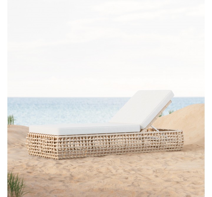 Azzurro Living Kiawah Lounge Chair With Matte White Aluminum Frame And Almond All-Weather Wicker - Lifestyle