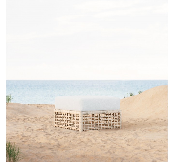 Azzurro Living Kiawah Ottoman With Natural Aluminum Frame And Almond All-Weather Wicker - Lifestyle