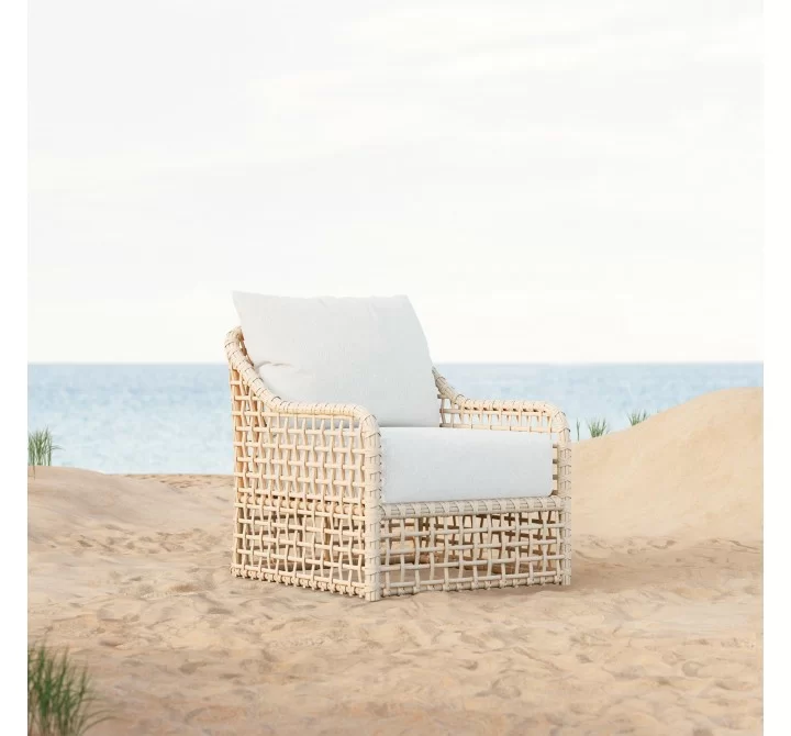 Azzurro Kiawah High Back Club Chair With Natural Aluminum And Almond All-Weather Wicker - Lifestyle