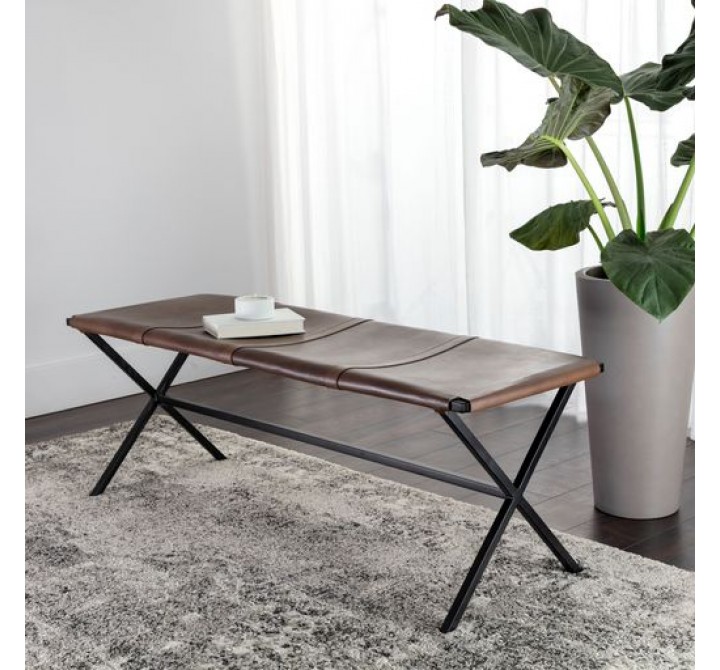 Sunpan Elon Bench - Vintage Cognac Leather - Lifestyle