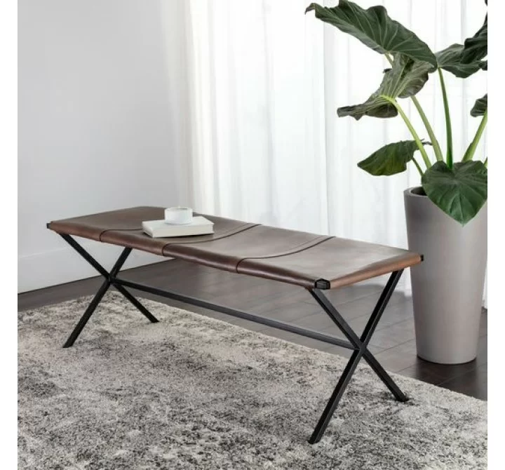 Sunpan Elon Bench - Vintage Cognac Leather - Lifestyle