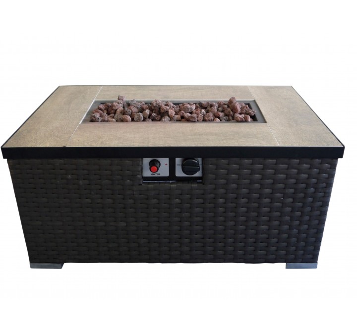Crawford and Burke Auburn Dark Brown Woven Gas Fire Pit Table, Frontview