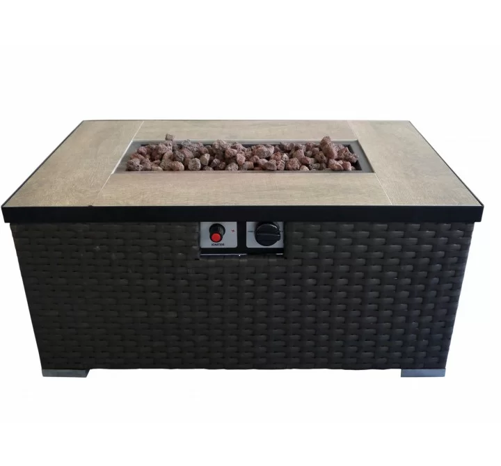 Crawford and Burke Auburn Dark Brown Woven Gas Fire Pit Table, Frontview