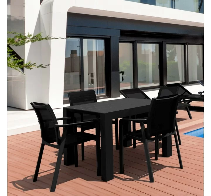 Compamia Pacific 5 Piece Dining set with Extension Table and Sling Arm Chairs Black Frame Black Sling,Dark Gray Frame Black Sling,Taupe Frame Taupe Sling,White Frame White Sling, Lifestyle