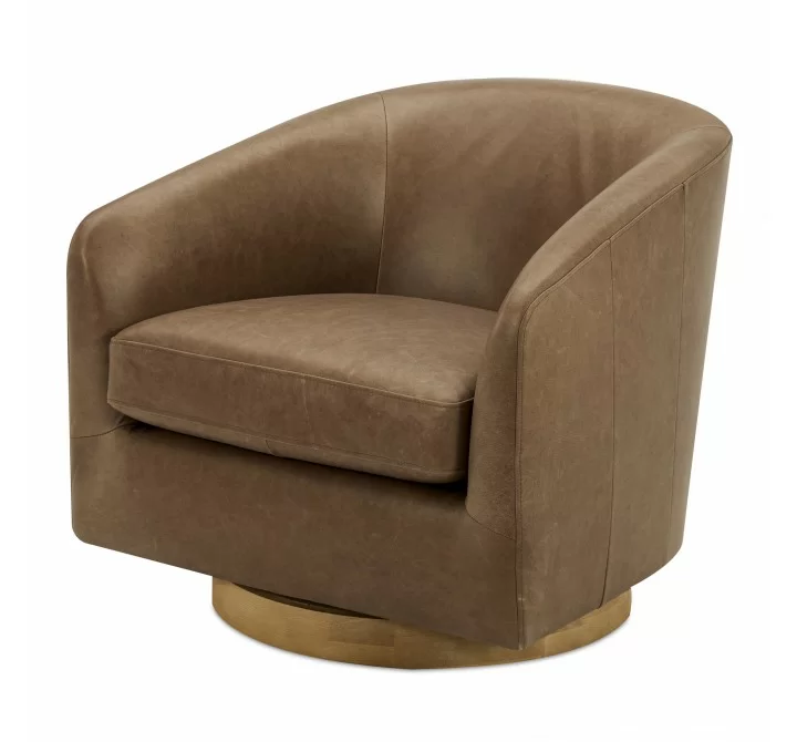 Moe's Home Collection Oscy Leather Swivel Chair Tan - Front Side Angle