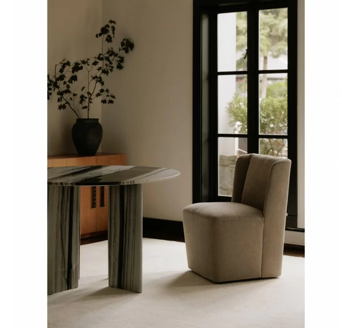 Moe's Home Collection Cormac Rolling Dining Chair Performance Fabric in Warm Sand - Lifestyle