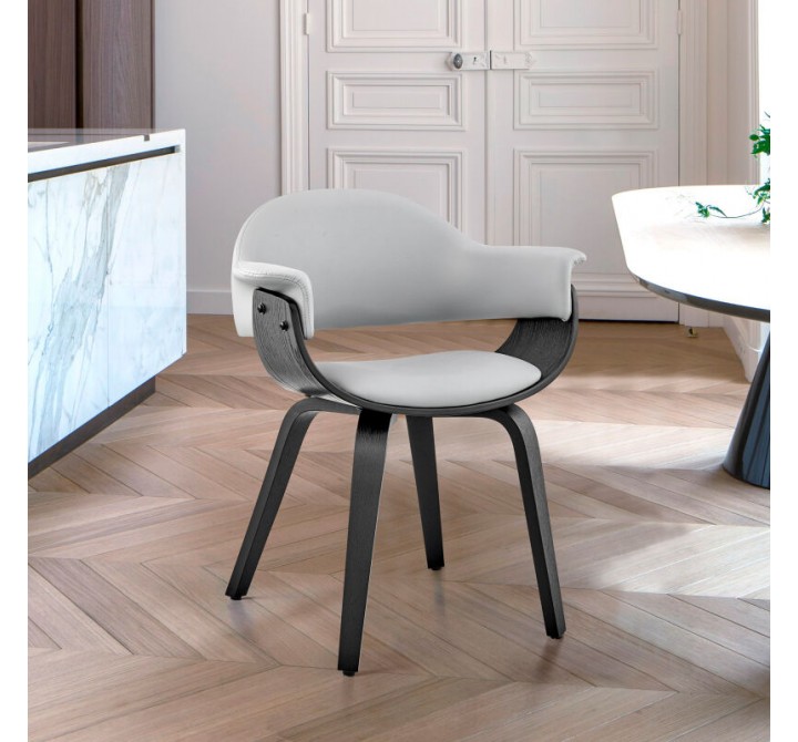 Armen Living Adalyn Gray Faux Leather and Black Wood Dining Room Accent Chair