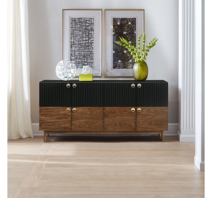 Armen Living Amigo Black Veneer and Walnut Wood Buffet