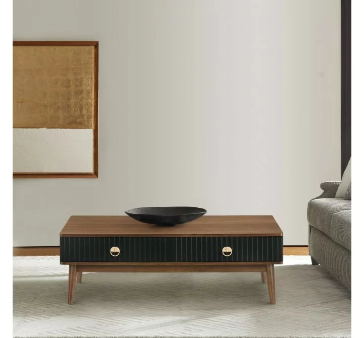 Armen Living Amigo Black Veneer and Walnut Wood Coffee Table