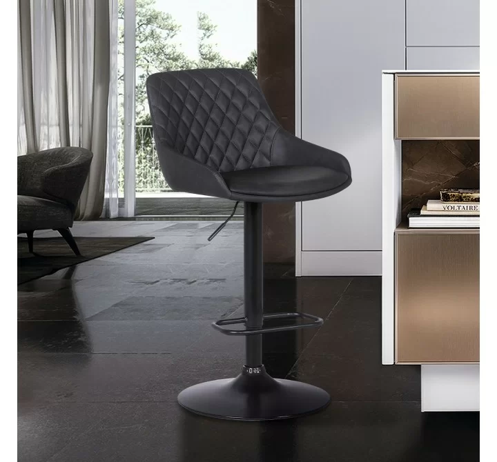 Anibal Contemporary Adjustable Barstool in Black Powder Coated Finish and Grey Faux Leather - Lifestyle