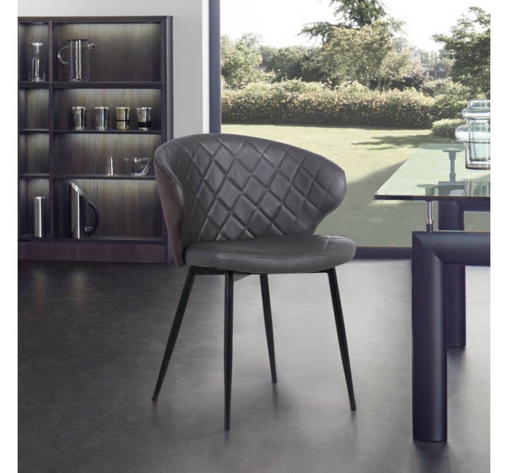 Armen Living Ava Contemporary Dining Chair in Black Powder Coated Finish and Gray Faux Leather