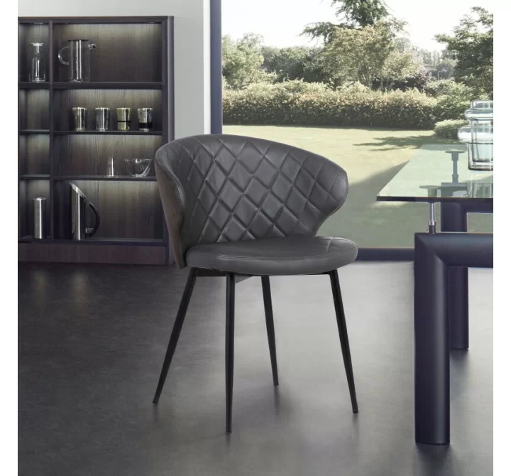 Armen Living Ava Contemporary Dining Chair in Black Powder Coated Finish and Gray Faux Leather