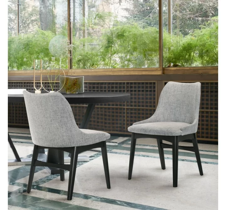 Armen Living Azalea Gray Fabric and Black Wood Dining Side Chairs- Set of 2