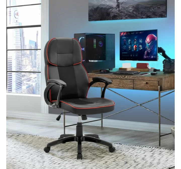 Armen Living Bender Adjustable Racing Gaming Chair In Faux Leather With Dark Grey Accents