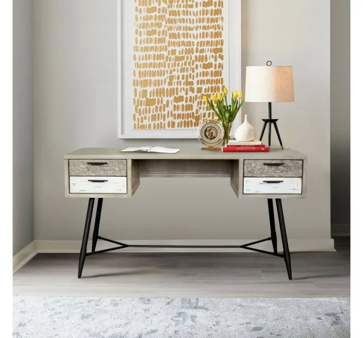 Armen Living Bridges 4 Drawer Desk in Two Tone Acacia Wood Close 