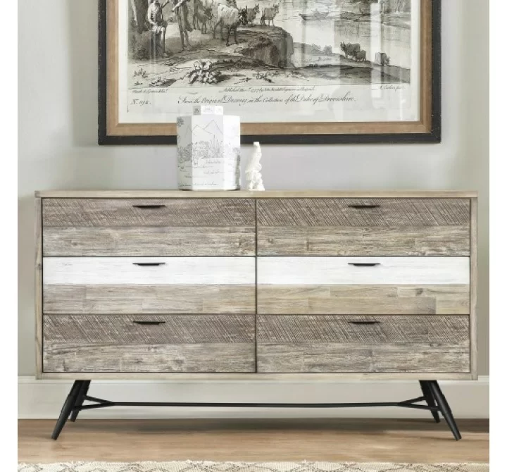 Armen Living Bridges 6 Drawer Dresser in Two Tone Acacia Wood
