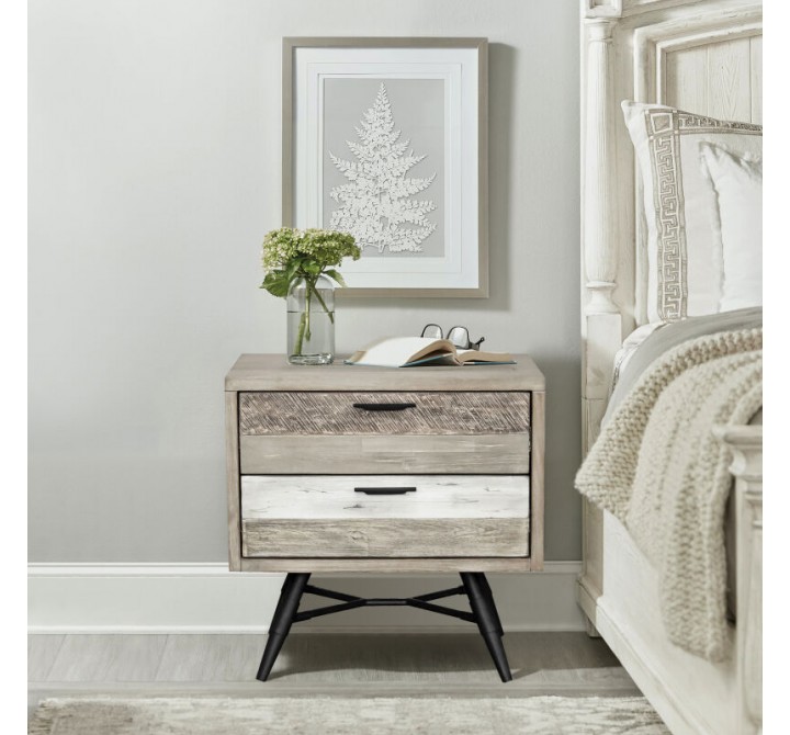 Armen Living Bridges 2 Drawer Nightstand In Two Tone Acacia Wood In Gray