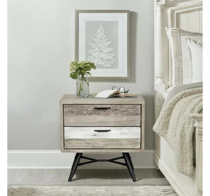 Armen Living Bridges 2 Drawer Nightstand In Two Tone Acacia Wood In Gray