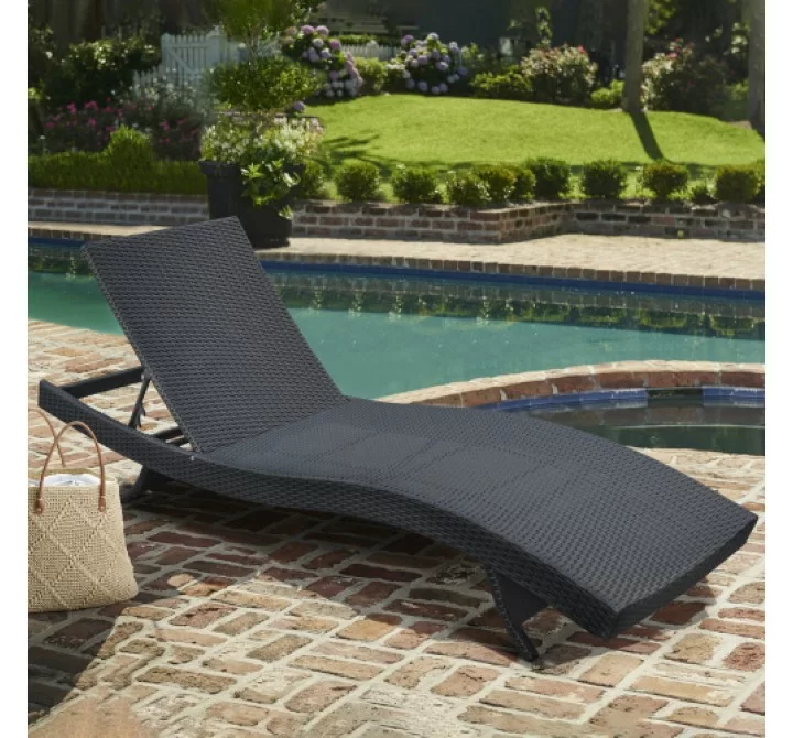 Armen Living Cabana Outdoor Adjustable Wicker Chaise Lounge Chair In Black 