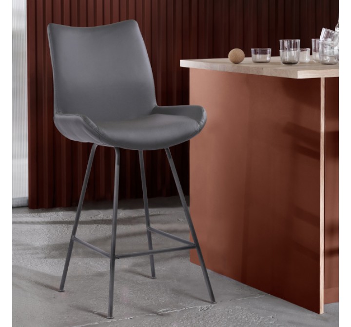 Armen Living Coronado Contemporary Counter Height Barstool In Brushed Gray Powder Coated Finish And Gray Faux Leather