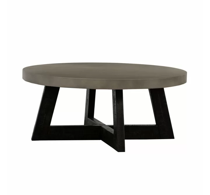 Chester Modern Concrete and Acacia Round Coffee Table