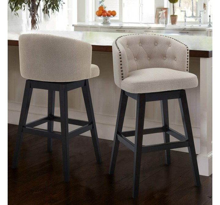 Armen Living Celine Counter Height Wood Swivel Tufted Barstool In Espresso Finish